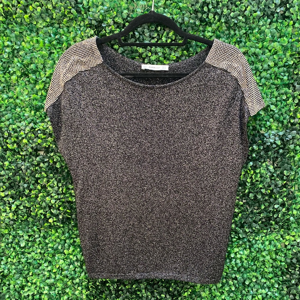 Zara Black and Silver Top Size Small